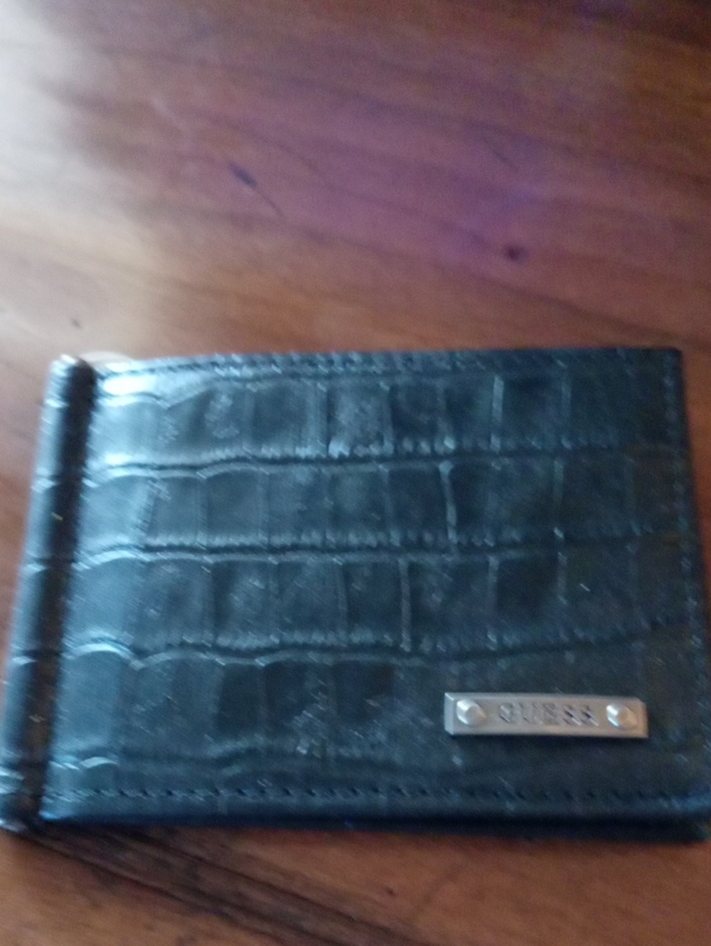 GUESS Black Croc-Embossed Leather Money Clip